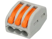WAGO Verbindungsklemme Wago Klemme 3L 3-fach, 15 Stück - Verwendung Klemmen: Drähte + Litzen - Schutzklasse: IP20 - Verpackungseinheit: 15 Stück - Detailfarbe: Orange - Eigenschaften Hausinstallation: Steckklemme - Flammwidrig - E-Nr.: 0