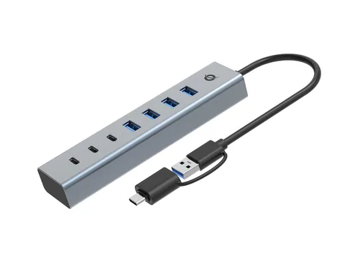 CONCEPTRONIC 7-Port Hub USB-A3.0-C Adap.->4xA3.0m.Netz. gr