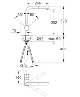 GROHE Küchenarmatur Minta L-Auslauf - Material: Messing - Montage: Standmontage - Anschlussmass: 1/2 - Ausziehbare Brause: Ja - Anzahl Strahlarten: 1 - Farbe: Chrom