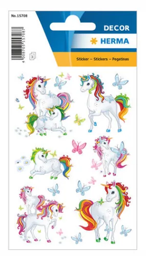 Herma Stickers Motivsticker Einhorn 3 Blatt à 18 Sticker Mehrfarbig - Motiv: Einhorn