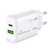 MediaRange Ladegerät 25W 2-Port 1x USB-A1x USB-C GaN, weiß