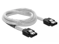 Delock SATA3-Kabel 70 cm, transparent - Datenanschluss Seite A: SATA mit Metallclip - Datenanschluss Seite B: SATA mit Metallclip - Detailfarbe: Transparent - Schwarz - Anzahl Ausgänge: 1 × - Winkelstecker: Nein - Kabellänge: 70 cm