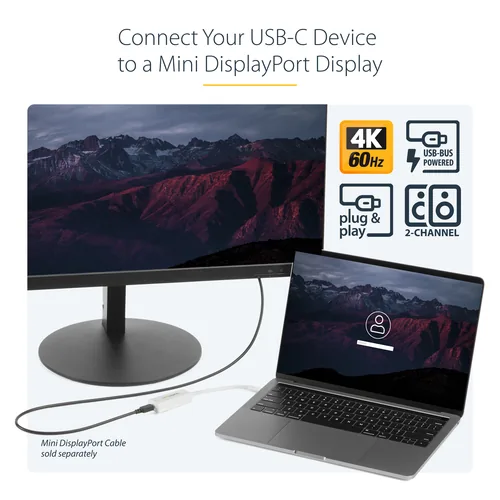 StarTech.com StarTech USB-C to Mini DisplayPort Adapter - 4K 60Hz - White - USB 3.1 Type-C to Mini DP Adapter (CDP2MDP)