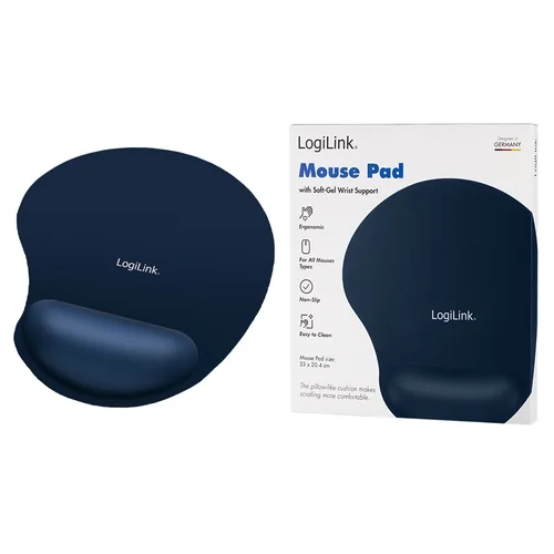 Logilink Mauspad mit Gel-Handballenauflage Silikon blau
