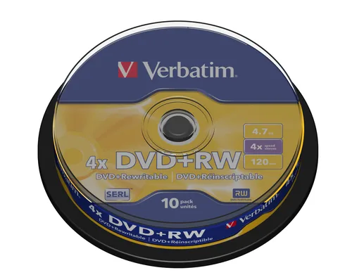 1x10 Verbatim DVD+RW 4,7GB 4x Speed, matt silver Cakebox