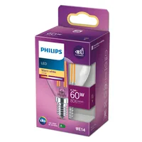 Philips Lampe LEDcla 60W E14 P45 WW CL ND Warmweiss (WW) - Energieeffizienzklasse EnEV 2020: E - Lampensockel: E14 - Farbtemperatur Kelvin: 2700 K - Gesamtleistung: 6.5 W - Dimmbar: nicht dimmbar - Zusätzliche Ausstattung: EyeComfort