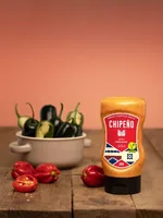 Chipeno Sauce Spicy Habanero 300 ml - Produkttyp: Chilisauce - Nährwertangabe pro: 100 ml - Energiegehalt (in kj): 2257 KJ - Energiegehalt (in kcal): 539 Kcal - Fett: 40.8 g - Davon gesättigte Fettsäuren: 3.2 g