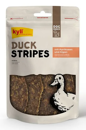 kyli DuckStripes Aprikosen und Algen 100 g - Tierbedürfnis: Zahnpflege & Atem - Packungsgrösse: 100 g - Produkttyp: Ergänzungsfutter - Fleischsorte: Ente - Tierart: Hund