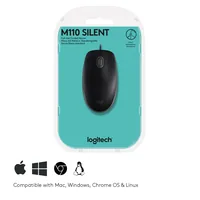 Logitech Maus B110 Silent - Maus-Typ: Standard - Maus Features: Silent-Tasten - Scrollrad - Bedienungsseite: Universal - Detailfarbe: Schwarz - Verbindungsart: Verkabelt - Schnittstelle: USB-A