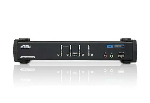 Aten KVM Switch CS1784A - Konsolen Ports: USB 2.0 - DVI-I - 3.5 mm Mikrofoneingang - 3.5 mm Kopfhöreranschluss - Computer Ports: 3.5 mm Kopfhöreranschluss - 3.5 mm Mikrofoneingang - USB 2.0 - DVI-I - KVM-Art: Lokal - Anzahl Geräte: 4 - Montage: Desktop - 