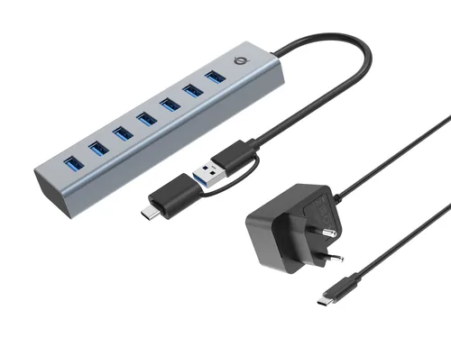 CONCEPTRONIC 7-Port Hub USB-A3.0-C Adap.->7xA3.0 m.Netz. gr