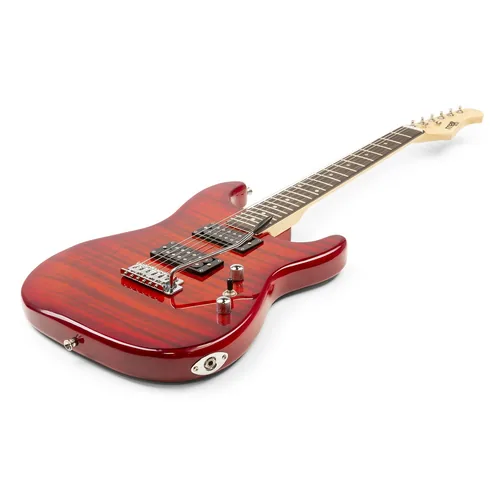 MAX E-Gitarre GigKit Quilted Style Rot - Gitarrenkoffer / Gigbag: Gigbag - Hals: Linde - Tonabnehmerbestückung: HH - Gitarrensteg: Tremolo - Leistung AMP: 0 W - Set: Ja
