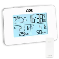 ADE Wetterstation mit Funk-Aussensensor Weiss - Funktionen: Aktuelle Wetterlage - Aussentemperatur - Display - Innentemperatur - Uhrzeitanzeige - Wecker - Set: Nein - Typ: Wetterstation
