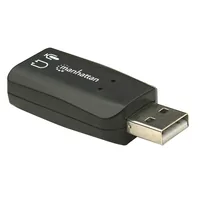 Manhattan USB-A Sound Adapter, 3.5mm Mic-In and Audio-Out, USB 2.0, Virtual 5.1 and 3D Sound, Black, Three Year Warranty, Comparable Audio Connections to ICUSBAUDIOB