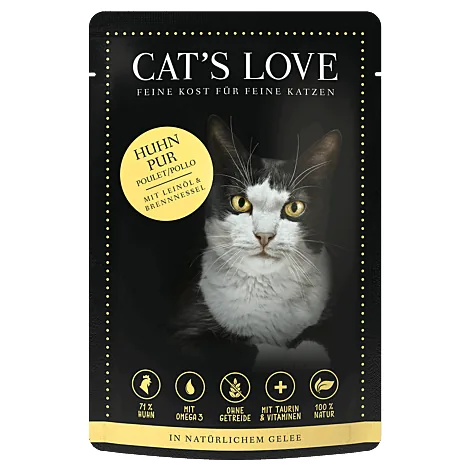 Cat's Love Nassfutter Adult Huhn, 85 g - Tierbedürfnis: Kein besonderes Bedürfnis - Geschmacksrichtung: Geflügel - Zertifikate: Keine Zertifizierung - Fleischsorte: Huhn - Futtereigenschaft: Getreidefrei - Ohne künstliche Zusätze - Glutenfrei - Hoher Flei