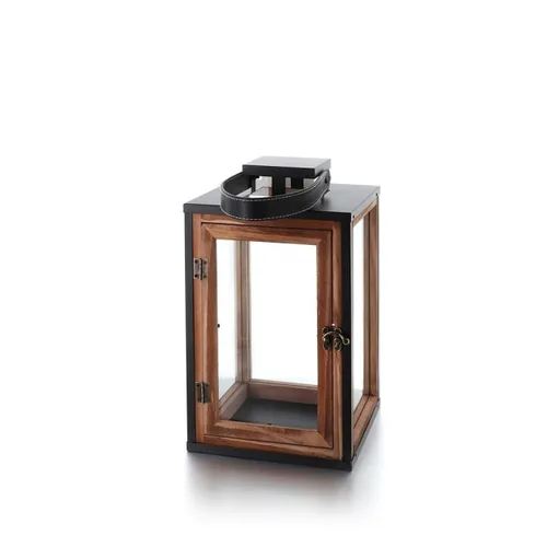 balthasar Laterne Umber 33 cm, Braun/Schwarz - Höhe: 33 cm - Detailfarbe: Braun - Schwarz - Detailmaterial: Glas - Metall - Holz - Grundmaterial: Holz - Glas - Metall