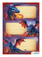 Herma Stickers Schuletiketten Dragon 3 Blatt / 9 Sticker - Produkttyp Bucheinbandprodukte: Schuletiketten - Detailfarbe: Blau - Rot