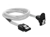 Delock SATA3-Kabel 85346 50 cm - Datenanschluss Seite A: SATA mit Metallclip - Datenanschluss Seite B: SATA mit Metallclip - Detailfarbe: Transparent - Schwarz - Anzahl Ausgänge: 1 × - Winkelstecker: Einseitig gewinkelt - Kabellänge: 50 cm