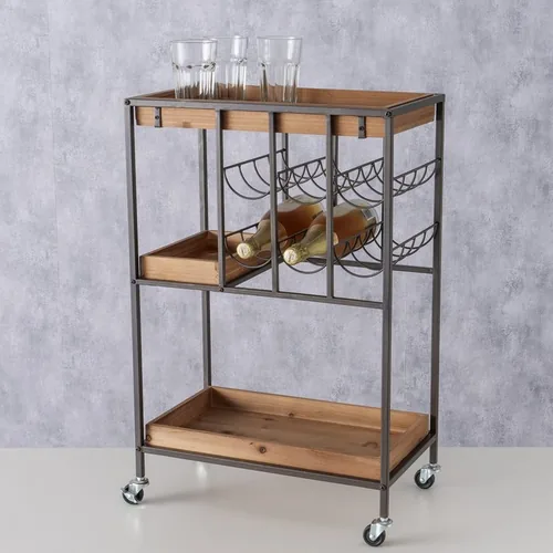 Boltze Bartrolley Minola 78 x 30 x 50 cm, Schwarz/Nature - Tiefe: 50 cm - Breite: 30 cm - Höhe: 78 cm - Detailmaterial: Eisen - Mitteldichte Holzfaserplatte (MDF) - Grundmaterial: Holz - Metall