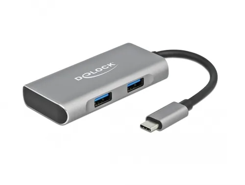 Delock USB 3.1 Hub - Stromversorgung: USB - Anzahl Ports: 4 - Detailfarbe: Grau - USB Standard: 3.1 Gen 2 (10 Gbps) - USB Anschluss 2 (Endgerät): USB A - USB C - USB Anschluss 1 (Quelle): USB C