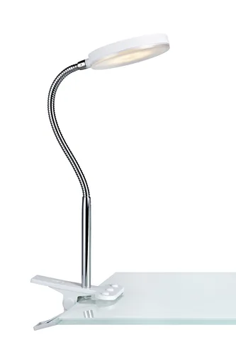 Markslöjd Schreibtischleuchte Flex Clip, 3000K, 5W, Weiss/Chrom - Betriebsart: Netzbetrieb - Lampensockel: LED fest verbaut - Farbtemperatur Kelvin: 3000 K - Gesamtleistung: 5 W - Farbwiedergabeindex CRI: 0 - Dimmbar: nicht dimmbar