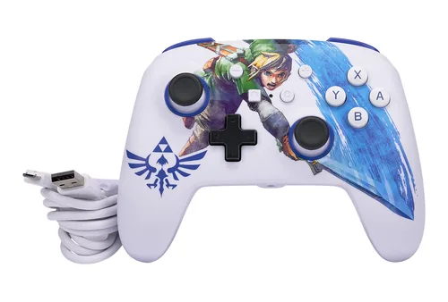 Power A Enhanced Wired Controller Master Sword Attack - Plattform: Nintendo Switch - Nintendo Switch OLED-Modell - Verbindungsmöglichkeiten: Kabelgebunden - USB Typ-A - Controller Typ: Gamepad - Detailfarbe: Blau - Mehrfarbig - Weiss