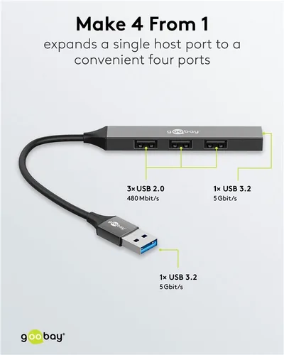 Goobay 74456 interface hub USB 3.2 Gen 1 (3.1 Gen 1) Type-A 5000 Mbit/s Light grey
