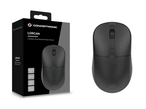 Conceptronic LORCAN04B 4-Button Dual Mode Wireless Mouse, Bluetooth 5.2, 2.4GHz