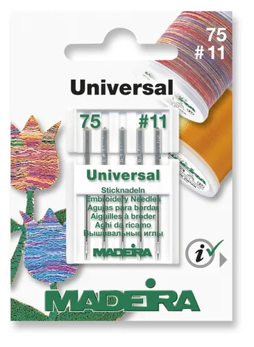 Madeira Maschinennadel für Stickgarne 75/11 5 Stück - Verpackungseinheit: 5 Stück - Detailfarbe: Silber - Produkttyp: Maschinennadeln