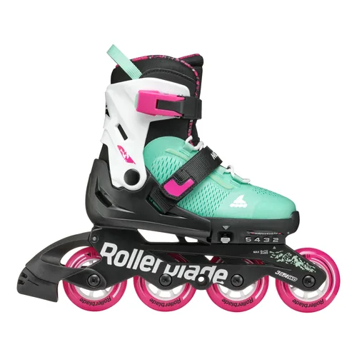 ROLLERBLADE Inline-Skates Microblade XT Schwarz/Meergrün, 33-36.5 - Schuhgrösse (EU): 33-36.5 - Kugellager Norm: SG3 - Anzahl Rollen: 4 - Farbe: Schwarz - Grün - Zielgruppe: Kinder - Verschluss: Klettverschluss - Schnürung - Schaftschnalle