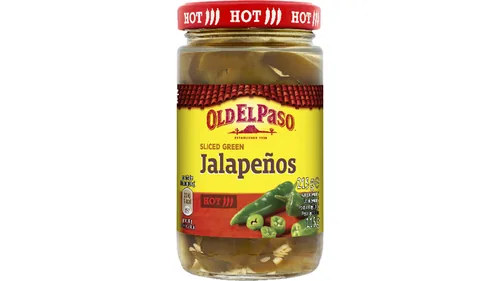 Old El Paso Jalapeños geschnitten 215 g - Produkttyp: Konserven - Nährwertangabe pro: 100 g - Energiegehalt (in kj): 83 KJ - Energiegehalt (in kcal): 20 Kcal - Fett: 0.2 g - Davon gesättigte Fettsäuren: 0.1 g