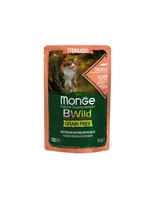 Monge Nassfutter Katze Bwild GF Sterilisiert Lachs 85g - Tierbedürfnis: Gewichtskontrolle - Verdauung - Magen & Darm - Lebensphase: Adult (1-7 Jahre) - Produkttyp: Alleinfutter - Packungsgrösse: 85 g - Fleischsorte: Lachs - Tierart: Katze