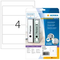 HERMA Ordneretiketten 5123 192 x 59 mm permanent, Weiss - Klebehaftung: Permanent - Drucker Kompatibilität: Inkjet - Laser - Anzahl Blatt: 25 × - Papierformat: A4 - Anzahl Etiketten: 100 - Etikettengrösse: 192 x 59 mm