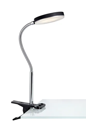 Markslöjd Schreibtischleuchte Flex Clip, 3000K, 5W, Schwarz/Chrom - Betriebsart: Netzbetrieb - Lampensockel: LED fest verbaut - Farbtemperatur Kelvin: 3000 K - Gesamtleistung: 5 W - Farbwiedergabeindex CRI: 0 - Dimmbar: nicht dimmbar