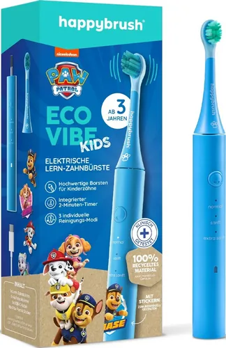 happybrush Schallzahnbürste Eco Vibe Kids Paw Patrol - Zahnbürsten-Art: Schallzahnbürste - Stromversorgung: Akkubetrieb - Reinigungsmodi: Normal - Tägliche Reinigung - Detailfarbe: Blau - Bluetooth: Nein - Anwender: Kinder