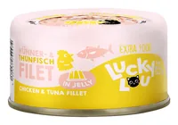 Lucky Lou Extra Food Thunfisch-&Hühnerfilet in Gelée, 70 g - Tierbedürfnis: Kein besonderes Bedürfnis - Geschmacksrichtung: Fisch - Geflügel - Zertifikate: Keine Zertifizierung - Fleischsorte: Thunfisch - Huhn - Packungsgrösse: 70 g - Futtereigenschaft: G