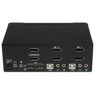 StarTech.com 2 Port Dual DisplayPort USB KVM Switch mit Audio - DisplayPort Desktop KVM Umschalter mit USB Hub - 4xUSB Buchse 2xDP Buchse - K