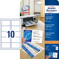 Avery Zweckform Visitenkarten-Etiketten 85 x 54 mm 250 Stück - Klebehaftung: Keine - Drucker Kompatibilität: Laser - Inkjet - Anzahl Blatt: 25 × - Papierformat: A4 - Anzahl Etiketten: 250 - Etikettengrösse: 85 x 54 mm