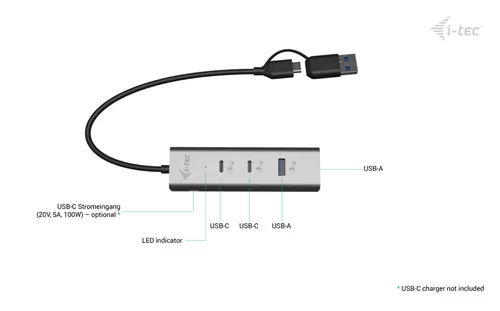 I-TEC Universal Charging Metal HUB 2x USB-C 3.2 Gen.1 + 2x USB-A 3.2 Gen.1 1x USB-C PD 85W