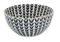 Kadastar Schale Metropolitan Leaves 15 cm, Schwarz/Weiss - Unterteilungsmöglichkeit: Nein - Material: Steingut - Detailfarbe: Schwarz - Weiss - Set: Nein - Durchmesser: 15 cm - Verpackungseinheit: 1 Stück