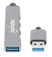 Manhattan USB-A 4-Port Hub, 4x USB-A Ports (1x 5 Gbps USB 3.2 Gen1 aka USB 3.0, 3 x 480 Mbps USB 2.0), USB powered (no external power supply required), Aluminium