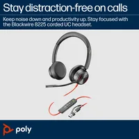 HP Poly Blackwire 8225 Stereo USB-C Headset +USB-C/A Adapter Auricolare Cablato A Padiglione Ufficio USB tipo-C Nero
