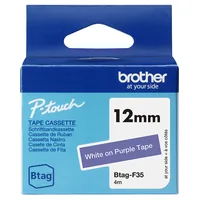 Brother BTAG-F35 Weiss auf Lila - Länge: 4 m - Schriftfarbe: Weiss - Material: Papier - Bandfarbe: Lila - Materialeigenschaften: Nicht laminiert - Breite: 12 mm
