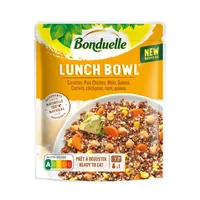 Bonduelle Fertiggericht Lunch Bowl Quinoa 250 g - Produkttyp: Gemüse - Nährwertangabe pro: 100 g - Energiegehalt (in kj): 512 KJ - Energiegehalt (in kcal): 122 Kcal - Fett: 3.1 g - Davon gesättigte Fettsäuren: 0.4 g
