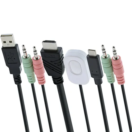 InLine KVM Switch - 2-fach - USB-C + HDMI zu HDMI - 4K - mit Audio - integr. Kabel