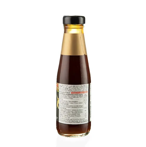 deSIAM Oyster Sauce 200 ml - Produkttyp: Asiatische Saucen - Nährwertangabe pro: 100 ml - Energiegehalt (in kj): 637 KJ - Energiegehalt (in kcal): 152 Kcal - Fett: 0.1 g - Davon gesättigte Fettsäuren: 0 g