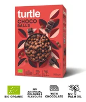 turtle Cerealien Turtle – Choco Balls Bio 300g - Produkttyp: Cerealien mit Schokolade - Nährwertangabe pro: 100 g - Energiegehalt (in kj): 1627 KJ - Energiegehalt (in kcal): 384 Kcal - Fett: 3 g - Gesättigte Fettsäuren: 1.5 g