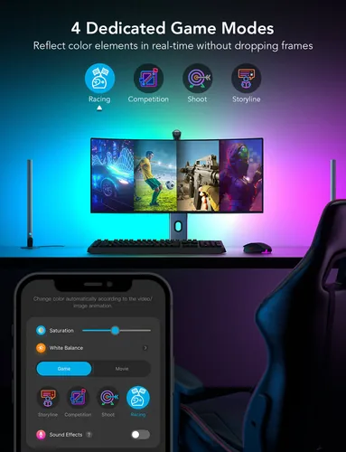 Govee Pro Gaming-Licht DreamView G1, RGBIC, WiFi - Lampensockel: LED fest verbaut - Farbtemperatur Kelvin: Keine Angabe - Aussenanwendung: Nein - Gesamtleistung: 36 W - Leuchten Kategorie: Starterset - Lichtfarbe: RGBIC - farbig (IC-Chip)