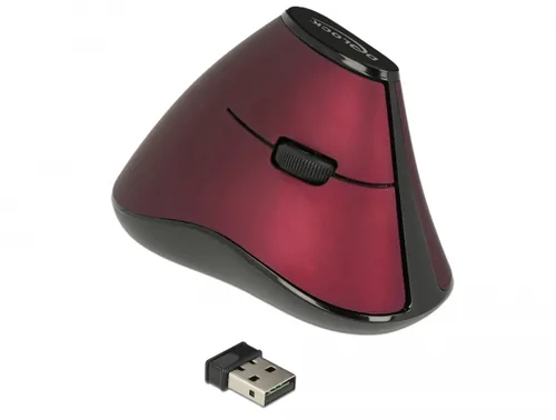 Delock Ergonomische Maus 12528 USB  kabellos - Maus-Typ: Ergonomisch - Maus Features: Daumentaste - Scrollrad - Bedienungsseite: Rechtshänder - Detailfarbe: Weinrot - Schwarz - Verbindungsart: Kabellos - Schnittstelle: USB-A