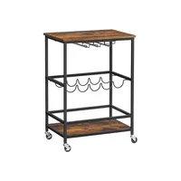 VASAGLE Bartrolley mit Flaschenhalterung 60 x 75 cm, Braun - Tiefe: 40 cm - Breite: 60 cm - Höhe: 75 cm - Detailmaterial: Spanplatte - Stahl - Grundmaterial: Holz - Metall